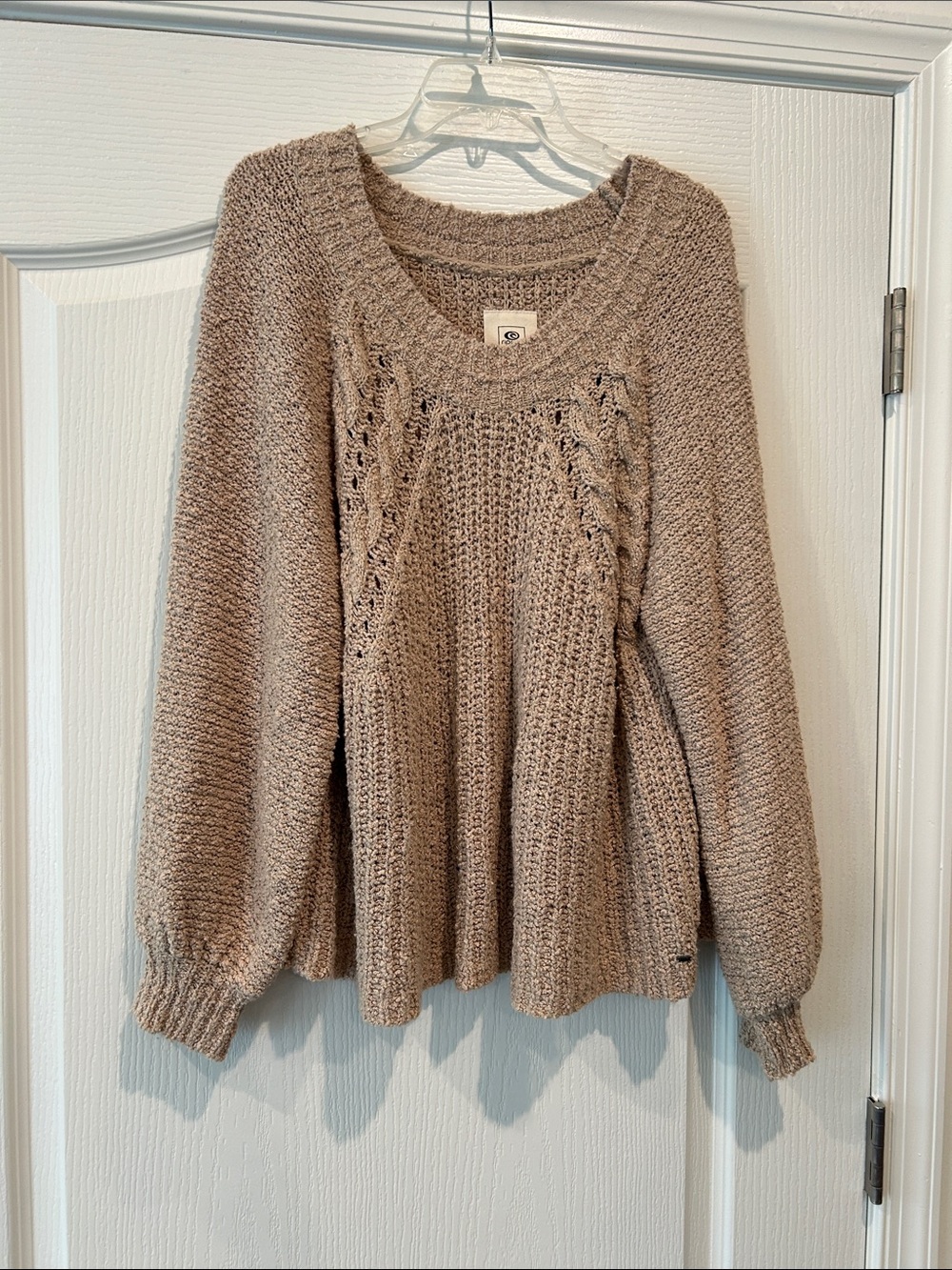Rip Curl Taupe Scoop Neck Cable Knit Sweater